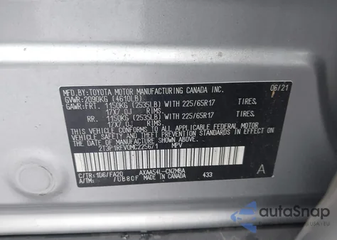 2021 Toyota Rav4 Xle from USA, damaged, VIN 2T3P1RFV0MC225671